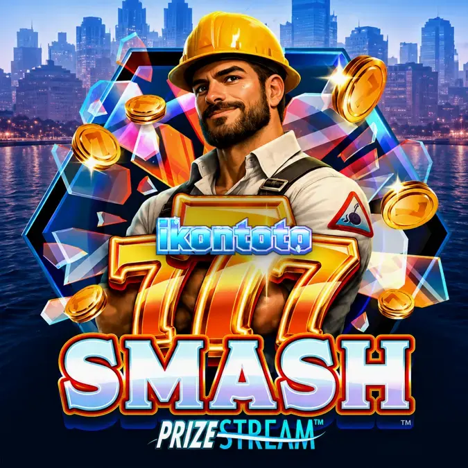 Tampilan visual slot 777 Smash dengan tema konstruksi dan bola penghancur.